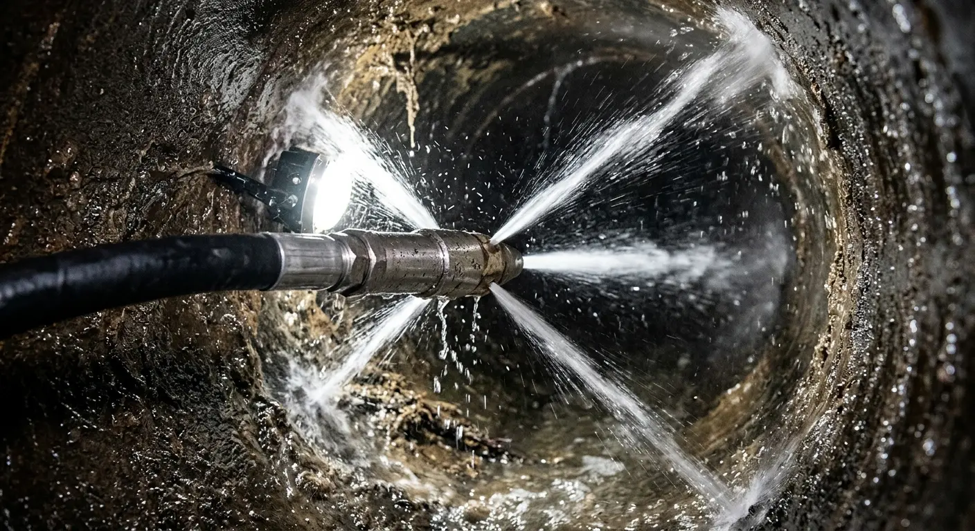 High-pressure hydro jetting nozzle cleaning sewer pipe for Storm Drain Cleaning in Lower Paxton